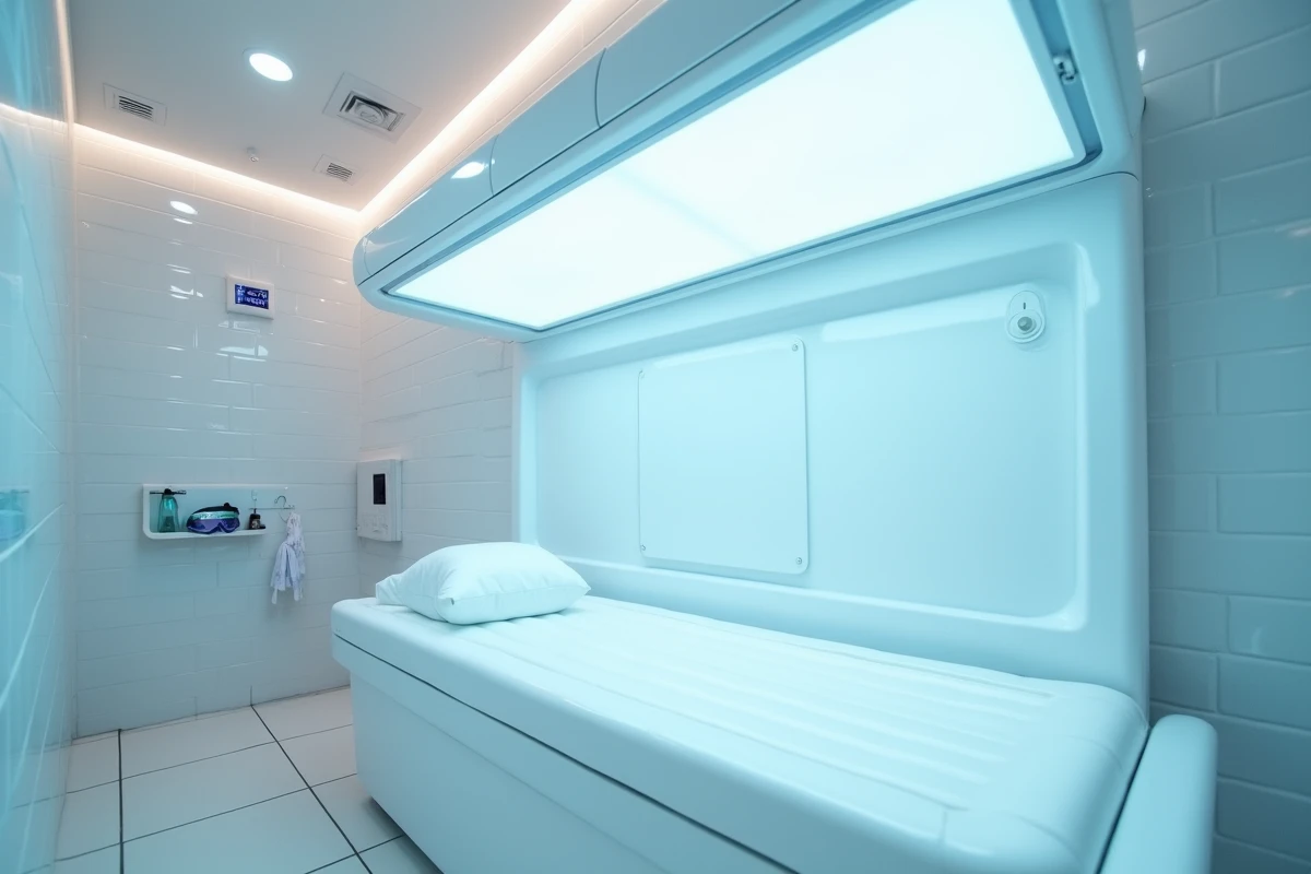 Cabine de bronzage UV moderne et propre dans un centre Point Soleil parisien