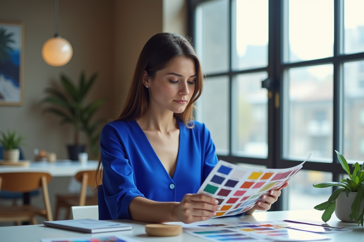 Femme brune avec palette de couleurs à l