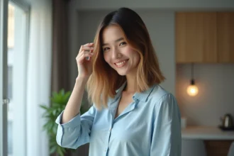 Femme souriante avec cheveux dégradés et lisses