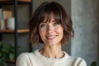 Portrait d'une femme aux cheveux courts textured en intérieur