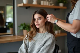 Femme confiante dans un salon de coiffure moderne
