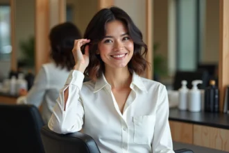 Femme élégante avec coiffure moderne dans un salon