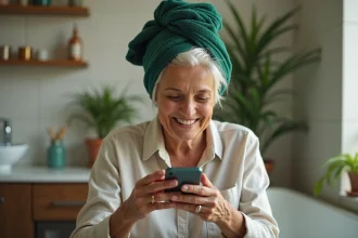 Femme souriante en bain de verdure pour soin henné