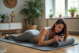 Femme détendue sur un matelas de massage dans un salon cosy