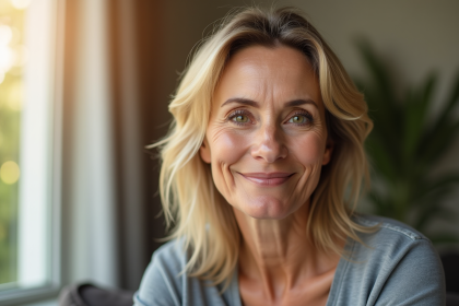 Femme souriante avec maquillage naturel lumineux