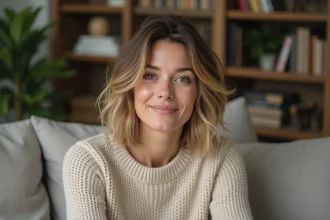 Femme élégante avec coupe bob textured visage souriant