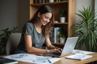 Jeune femme utilisant une calculatrice de tatouage