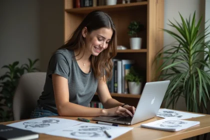 Jeune femme utilisant une calculatrice de tatouage