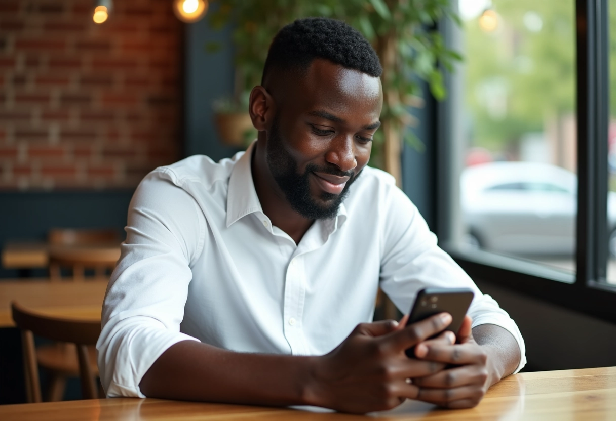 Homme noir réservant une coiffure africaine au café