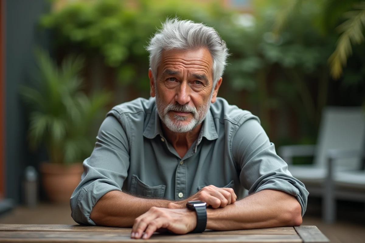 Homme de 50 ans vérifiant sa henna dans un jardin