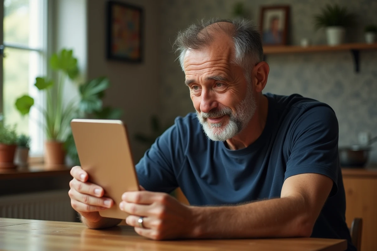 Homme examinant ses cheveux dans un miroir à la maison