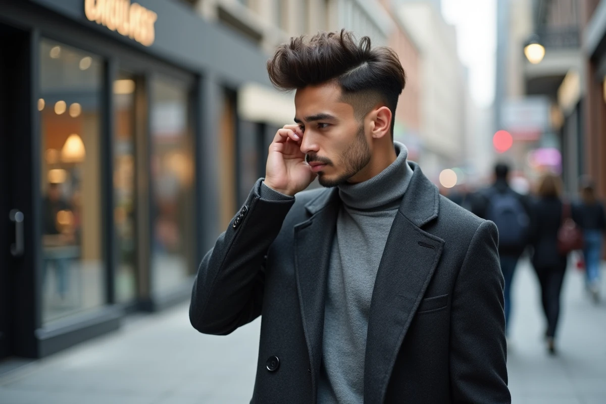 Homme professionnel marche dans une rue urbaine dynamique