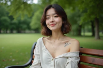 Jeune femme assise dans un parc avec tatouage d'étoiles