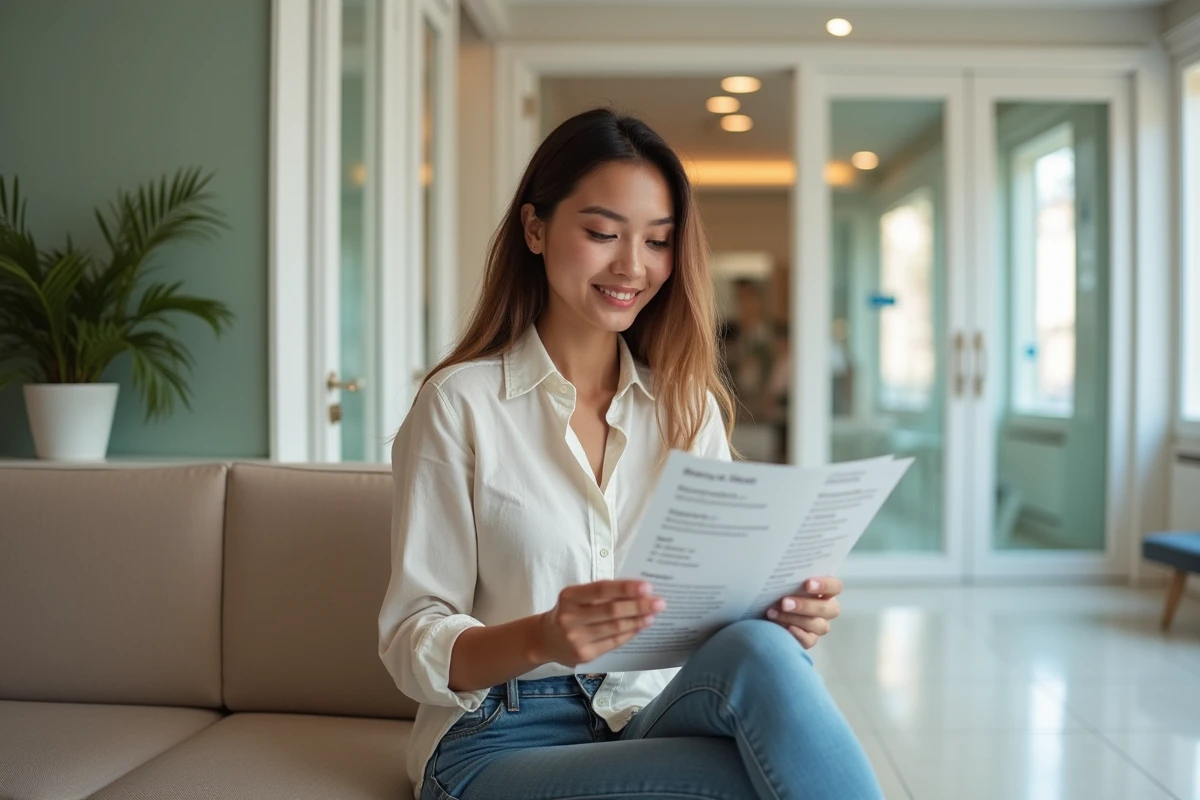Jeune femme consultant les tarifs et abonnements d'un centre de bronzage Point Soleil à Paris